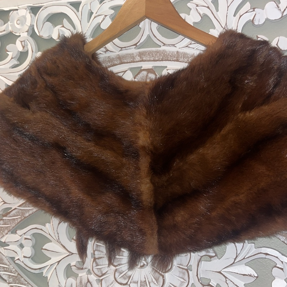 Vintage 1950s Brown Striped Real Fur Womens Shoulder Wrap Shall Cape onesize EUC - Picture 7 of 9